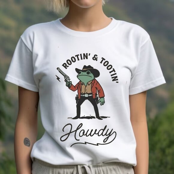 Rooting and Tooting Howdy Shirt Funny Frog Meme Shirt - Picture 1 of 3